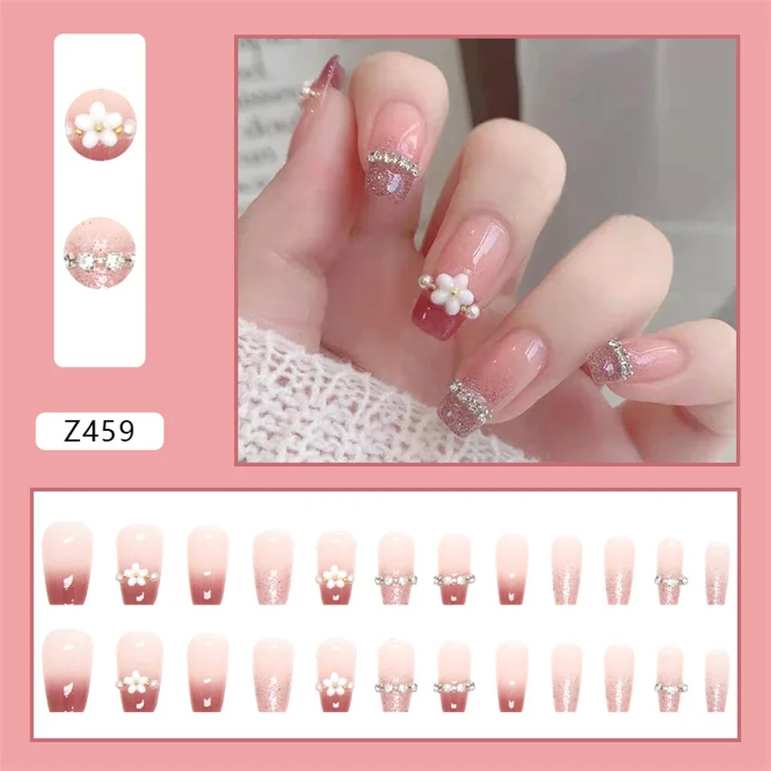 24Pcs/Set Gradient Green Fresh Wearing False Nails Pop Flash Fashion Medium Fake Nail Tips Artificial Acrylic Press on Nail Art