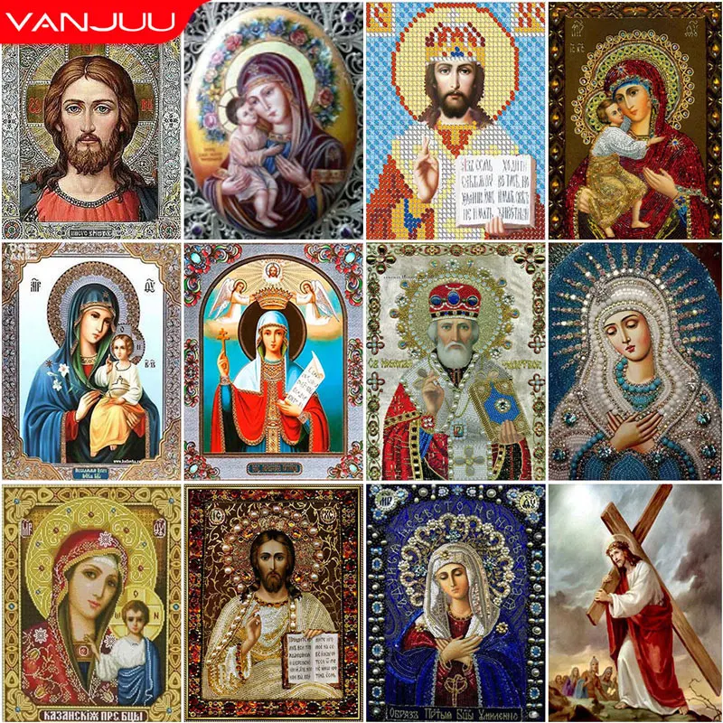 5D DIY Diamond Painting Jesus Virgin Mary Full Round Diamond Mosaic Religious Diamond Embroidery Kit Rhinestone Home Decoration