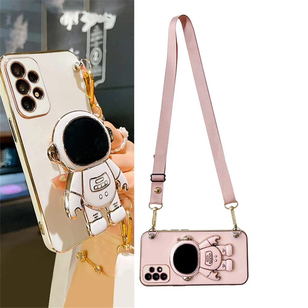 Astronaut Crossbody Lanyard Phone Holder Case For Samsung Galaxy A14 A53 A13 A52 A72 A51 A71 A50 A12 A22 A32 Silicon Stand Cover