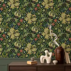 Golden Lily Wallpaper in dark, William Morris ,Removable Peel and Stick Wallpaper, Non-wowen Wallpaper,Wall Art Paper