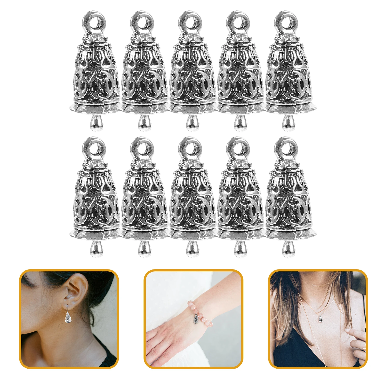 

10 Pcs Pendant Bracelet Necklace Bell Charm Mini Jingle Vintage Craft Holiday Bells