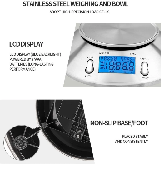 Utility Household Stainless Steel Kitchen Scale with Clock and Bowl Household Scale Split Design Accessories Food