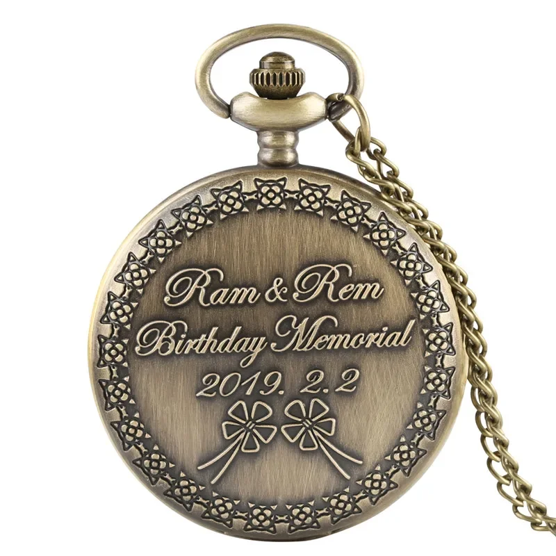 Vintage Re:zero Anime Theme Quartz Pocket Watch for Men Women Delicate Heart Flower Pattern Necklace Sweater Chain Timepiece