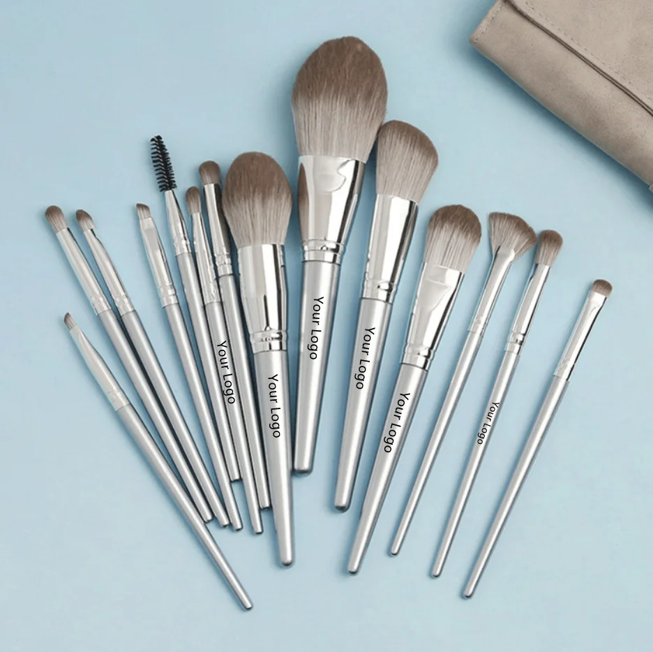 Silbernes Make-up-Pinsel-Set Private Label Kunsthaarpinsel Foundation Puder Kontur Lidschatten Make-up-Pinsel Großhandel 5-Set