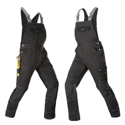 Oxford Overalls with Reflective Stripes Multi Pockets Work Overalls Men Black Reflection Hi Vis Worker Wear Repairman Clothing