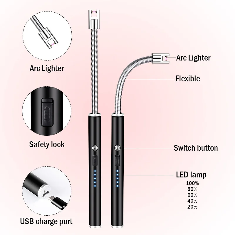 

360° Long Hose Electric Pulse Plasma USB Arc Lighter Home Candle Kitchen Gas Stove Windproof Flameless Safety Ignition Gun