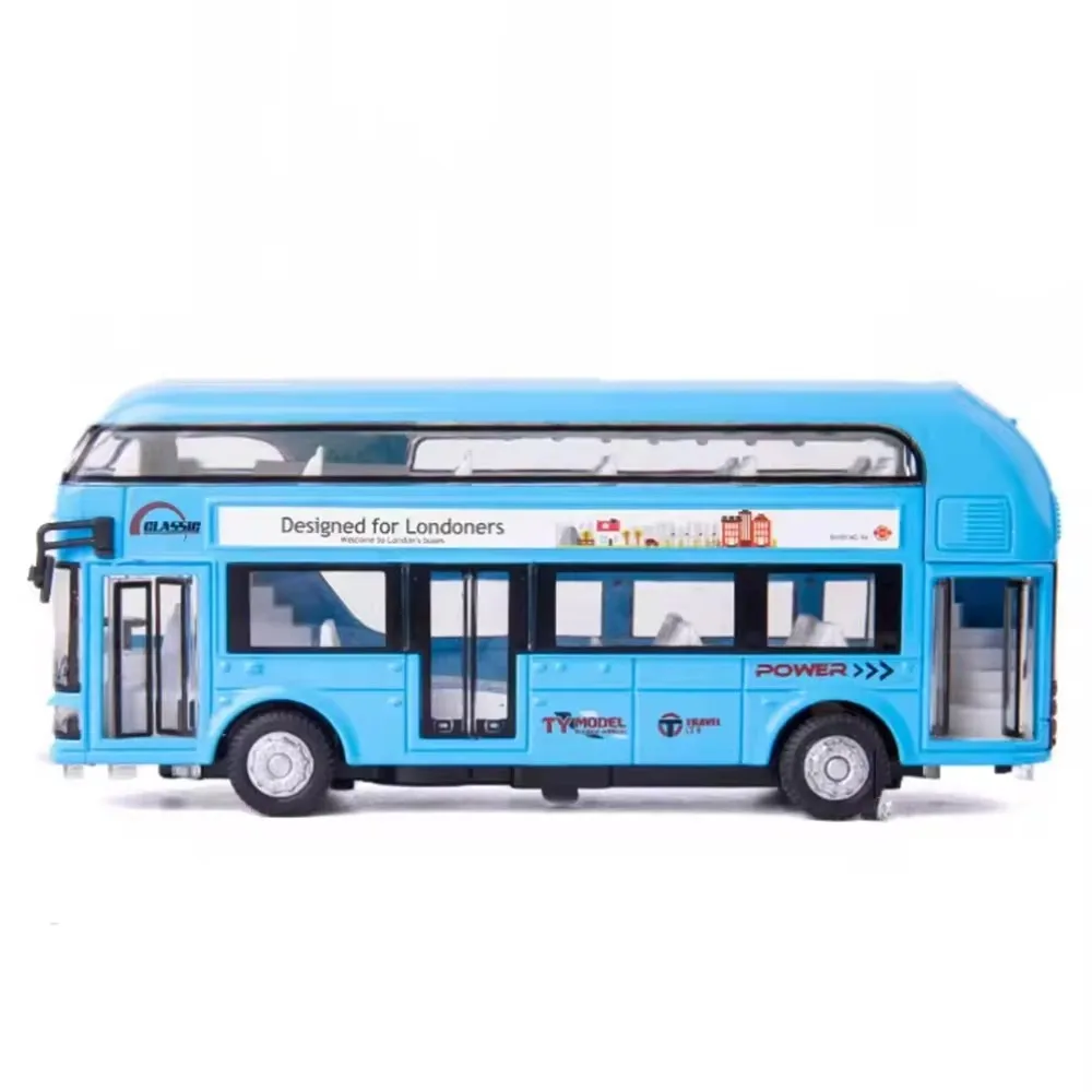 a due piani, autobús de juguete a escala 1/36, modelo de coche de aleación, sonido fundido a presión, luz, puertas abiertas, vehículos coleccionables, regalo de cumpleaños
