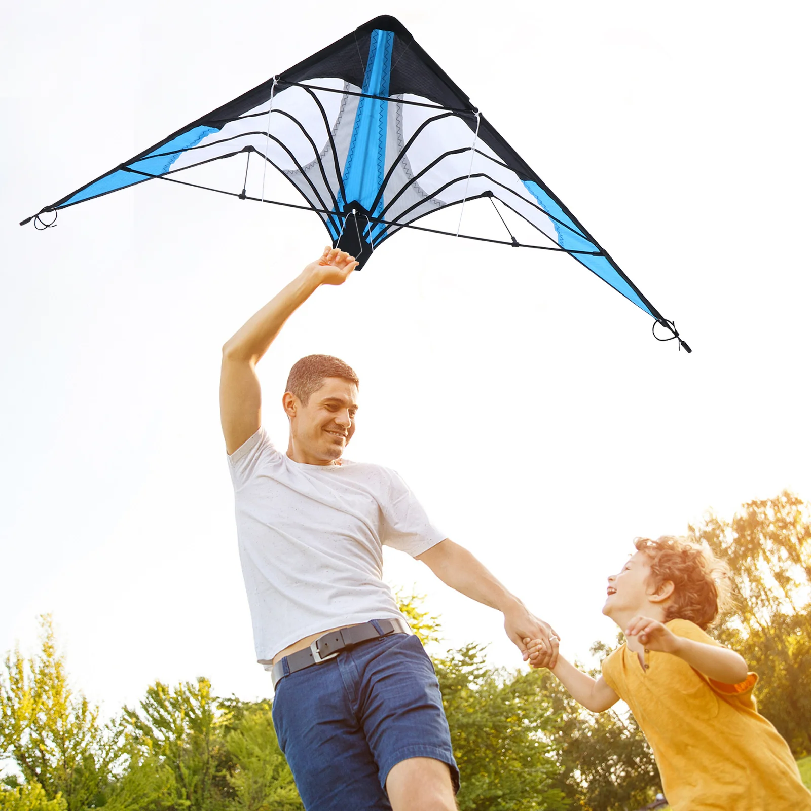Cometa triangular de doble línea, colorida para volar al aire libre para niños, cometa constante de viento fácil de volar para playa