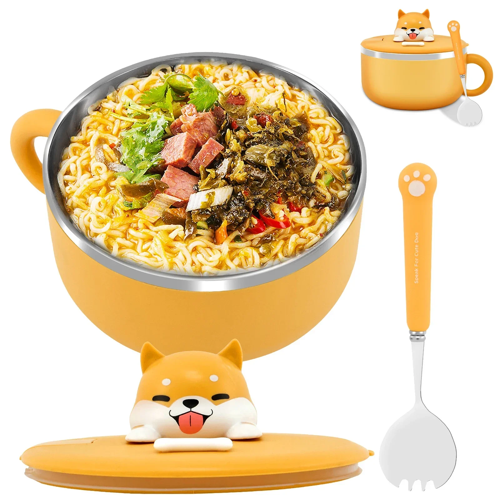 

1200ml Ramen Bowl Stainless Steel Noodle Bowl with Lid Heat Resistant Instant Noodles Bowls Cooker Tableware Kitchen Accessorie