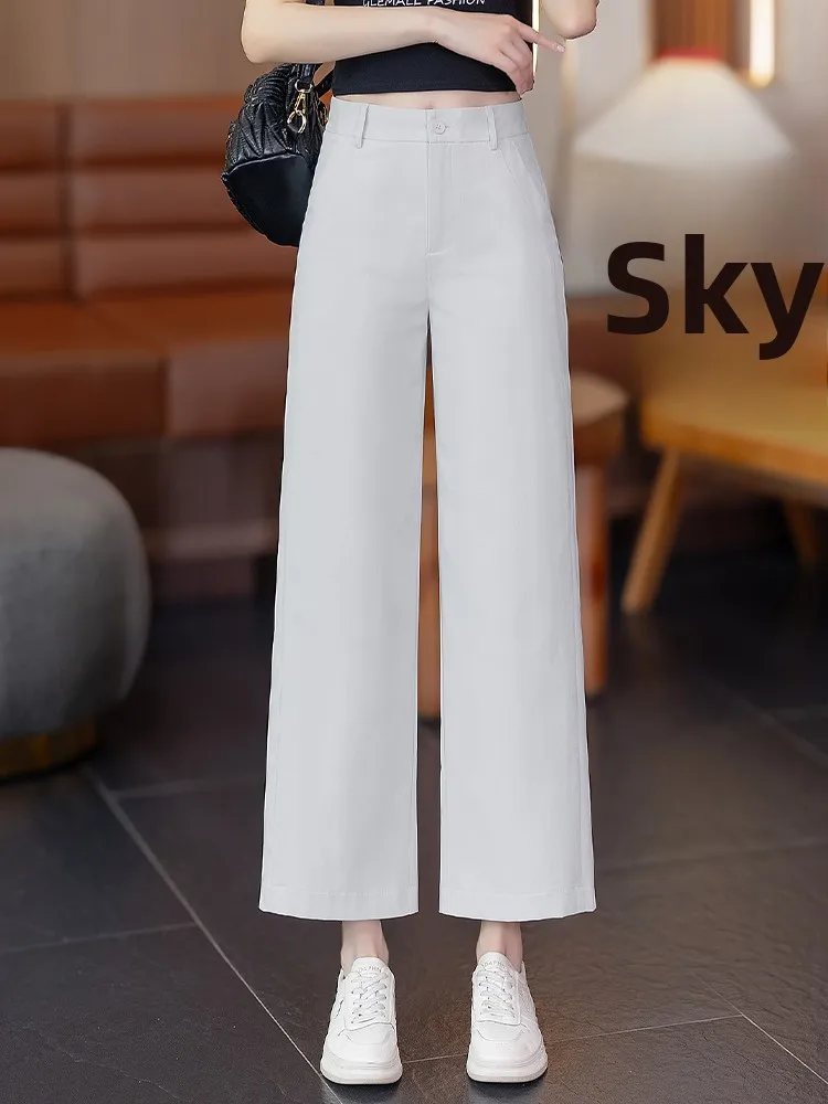 

High Waist Straight Leg Ice Silk Wide Leg Pants Women's Summer Thin New Style Casual Pants Nine Point Tailor Made Suit Pants