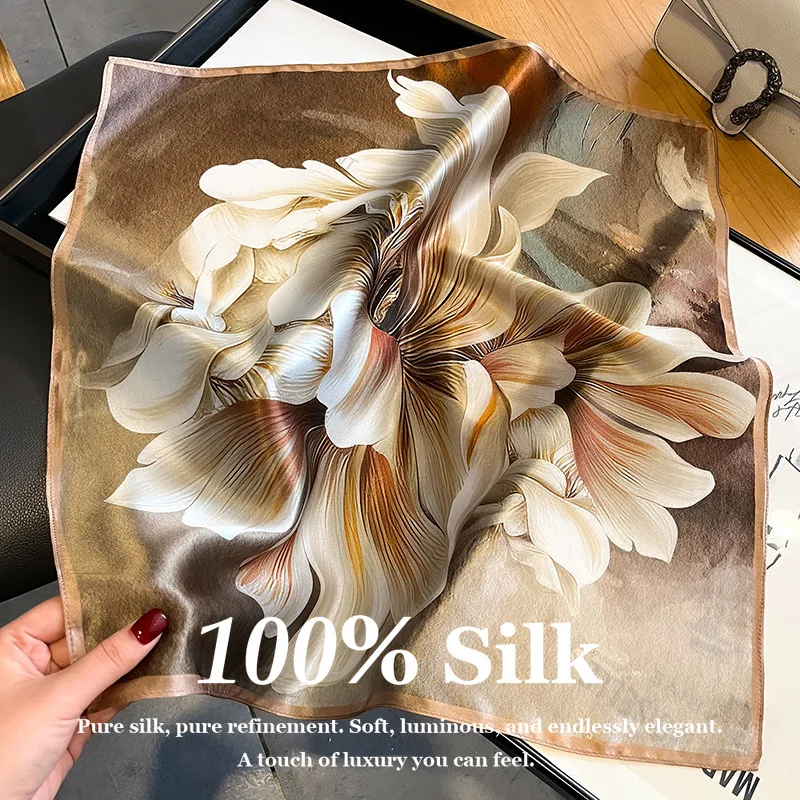 

100% Pure Silk Scarf 53cm Small Square Scarf Women Real Natural Silk Neck Scarf Hair Wrap Bandana Bag Accessory Foulard Bandana