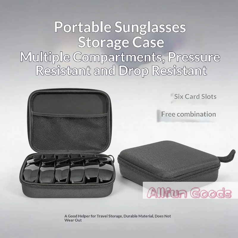 4/5/6/7/8 Compartments Adjustable Glasses Organizer, Portable Black Storage Bag Case For Travel, Sturdy Dividers Eyewear Box