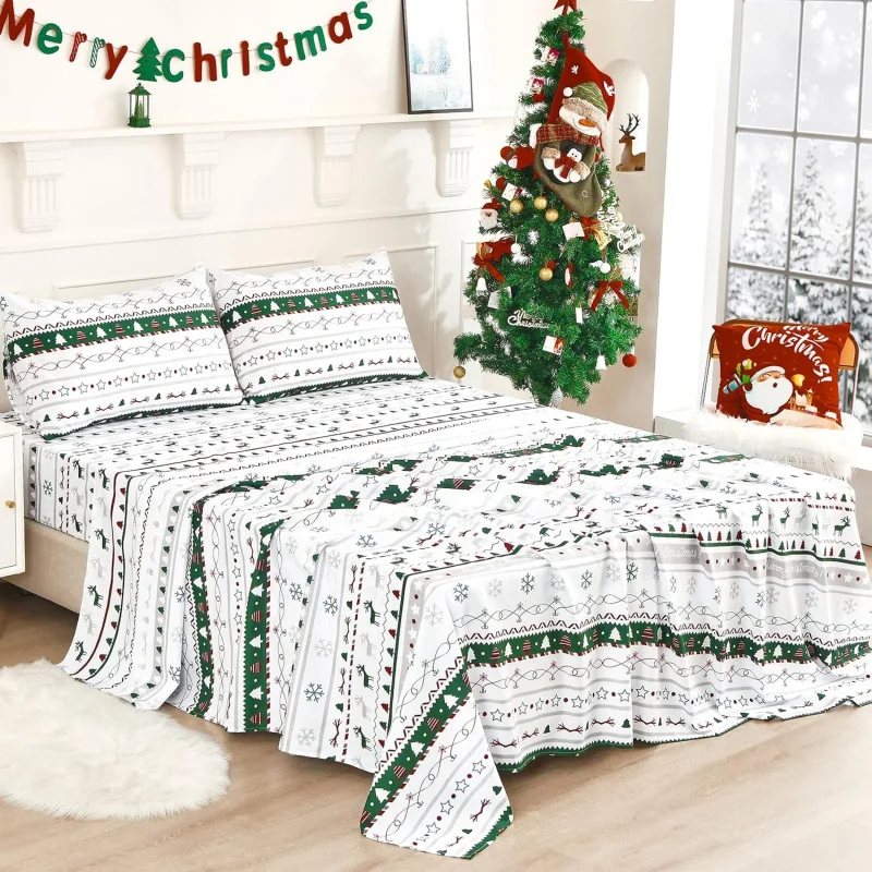 

Christmas bedding snowflake green and white pattern 3-piece set, large duvet cover 2 pillowcases