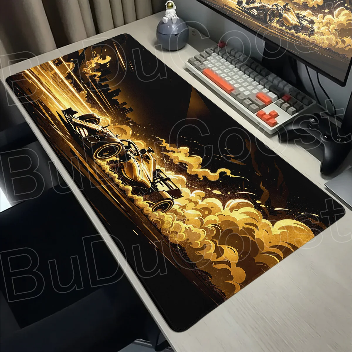 Golden Racing Car Pattern Mouse Pad Gaming Office Extended Keyboard Mat XXL Anime Non-slip Laptop Mousepad Desktop Decorate Rugs