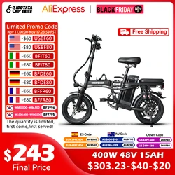 IDOTAT Bicycle Foldable Electric Bike W/ Seat & Basket 14'' 48V 10Ah 400W Motor 22Miles Range 20 MPH Top Speed Ebike for Adults