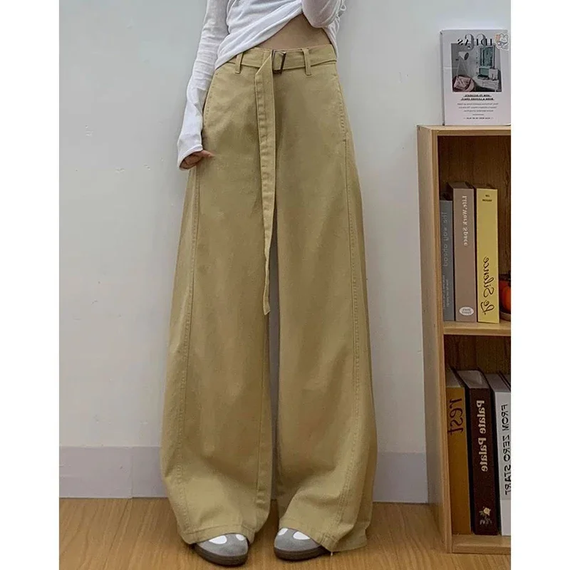 2025 женские тонкие широкие джинсы с высокой талией, женские шикарные модные свободные джинсовые брюки, женские повседневные удобные брюки в стиле ретро