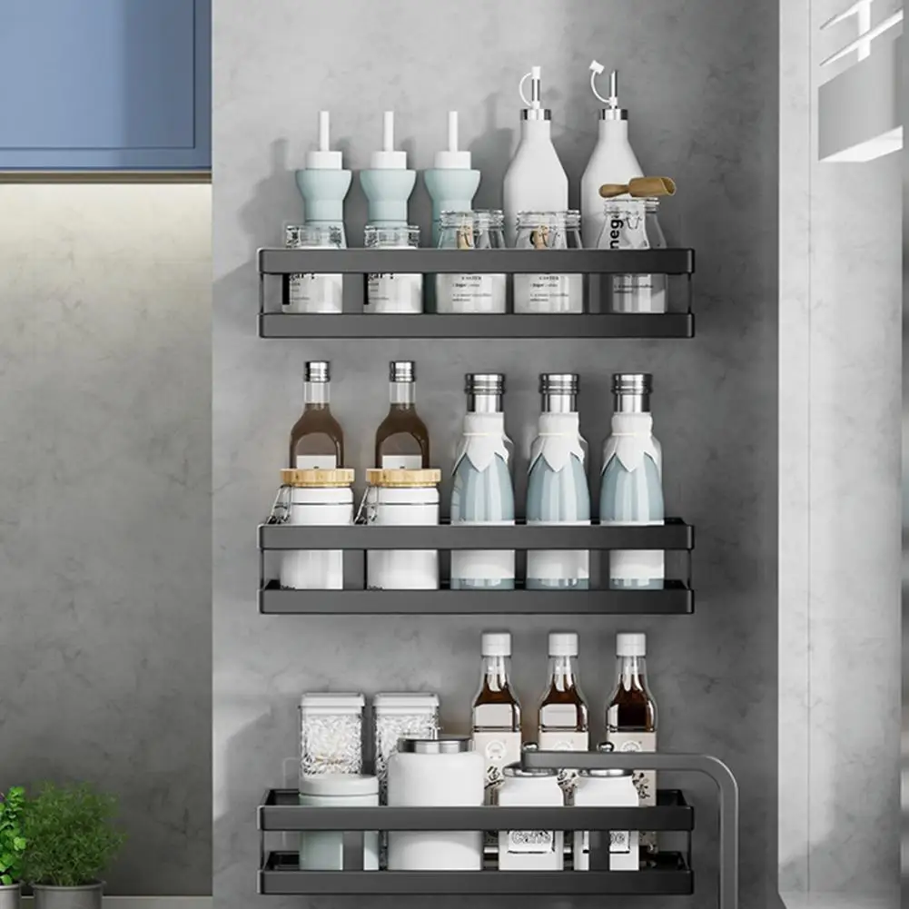 Storage Shelf  Useful Easy to Install Reusable  Wall Mounted Kitchen Storage Holder Kitchen Supplies