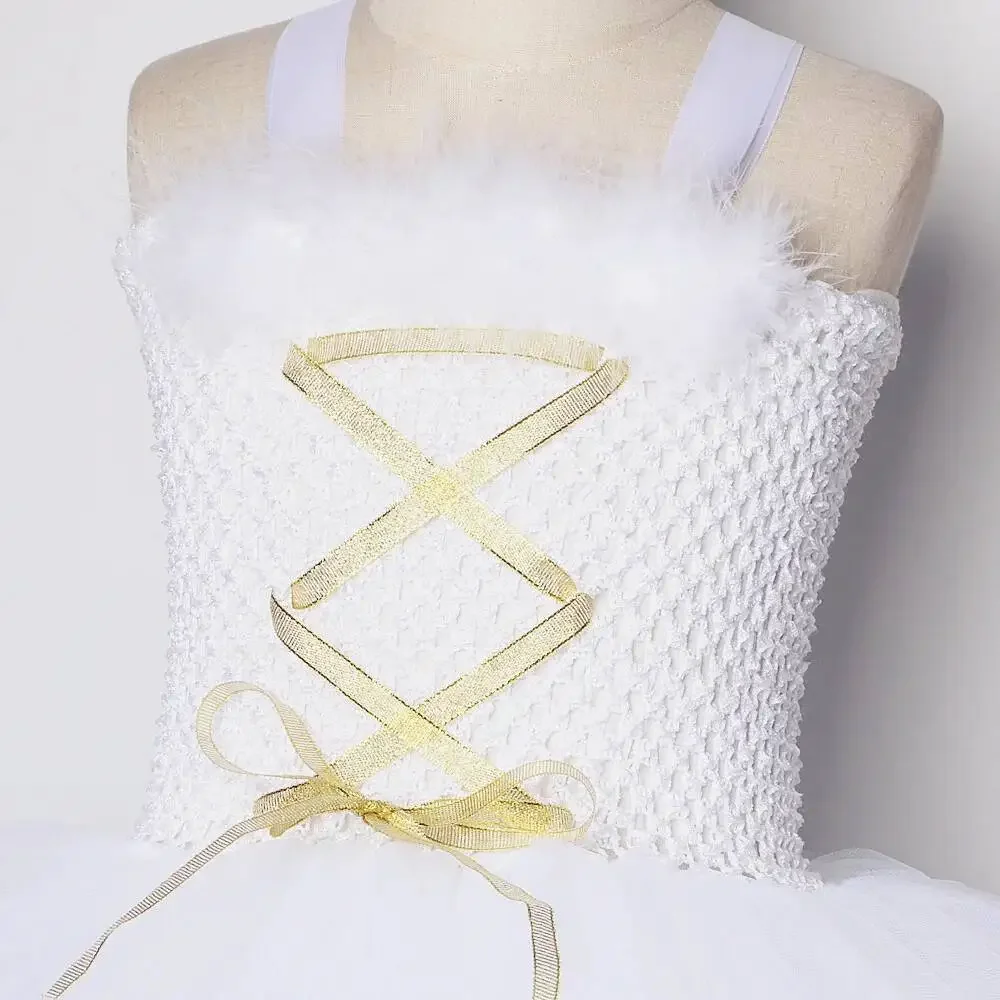 Weißes Engel-Fee-Kleid für Mädchen, Weihnachts- und Halloween-Kostüm mit Federflügeln, Kindergeburtstags- und Neujahrs-Party-Tutu-Outfit – Detail 5