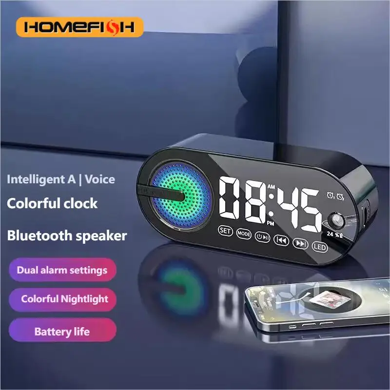 HOMEFISH New Smart Wireless Bluetooth Speaker Mini Alarm Clock Multi-function Portable Gift Mini Speaker Subwoofer