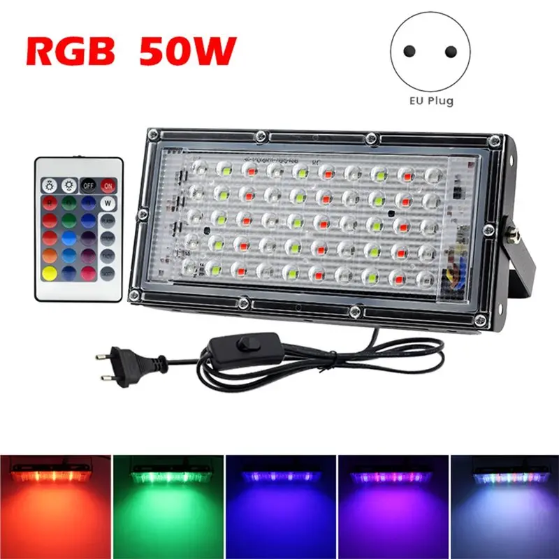 A20F-Remote Control Included 50W LED RGB Flood Light AC220V IP65 Waterproof Floodlight Spotlight EU Plug