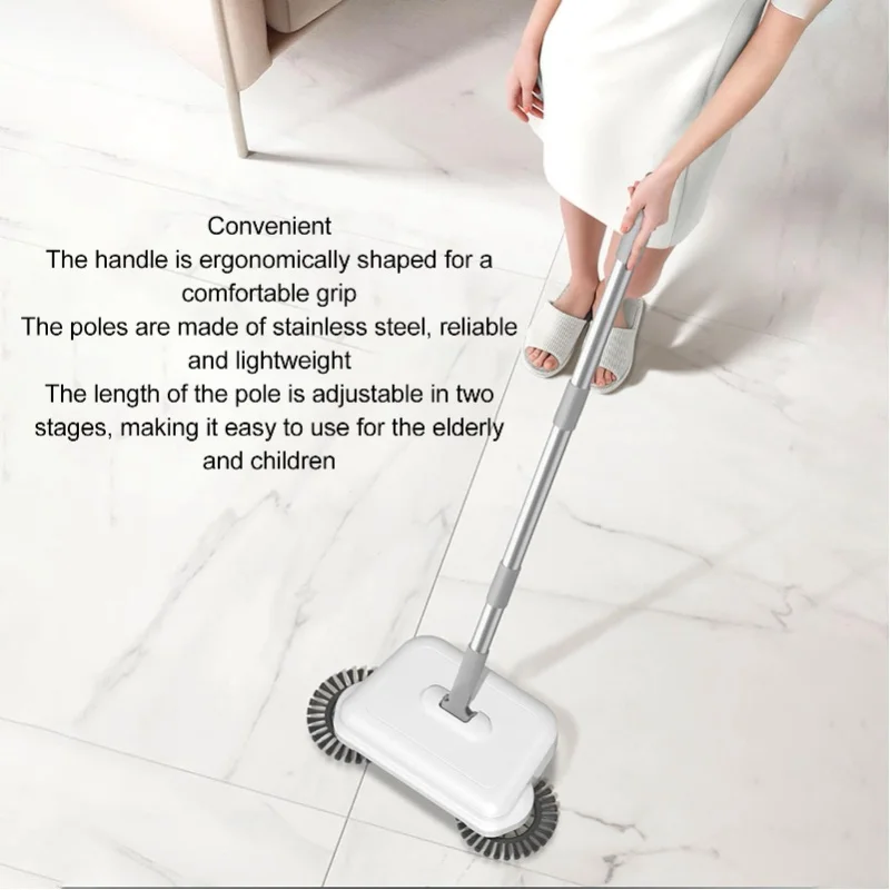 Hand Push Sweeper 2 In 1 Wet Dry Use 360 Degree Rotating Quiet Manual Sweeping Mop For Wood Tile Floor