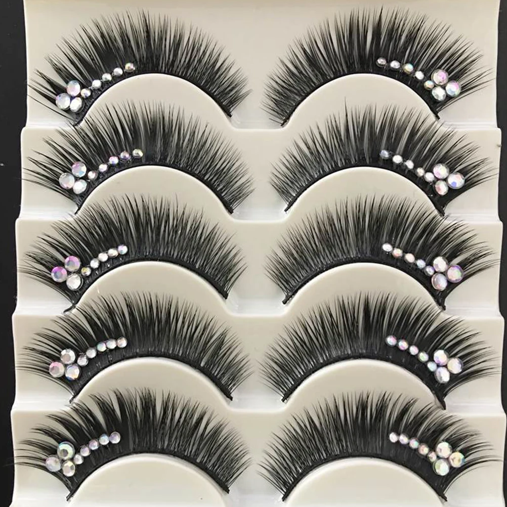 

5 Pairs Stage Performance Eyelashes Exaggerated Long Fake Colored Black Makeup Gems Extensions Realistic Decor
