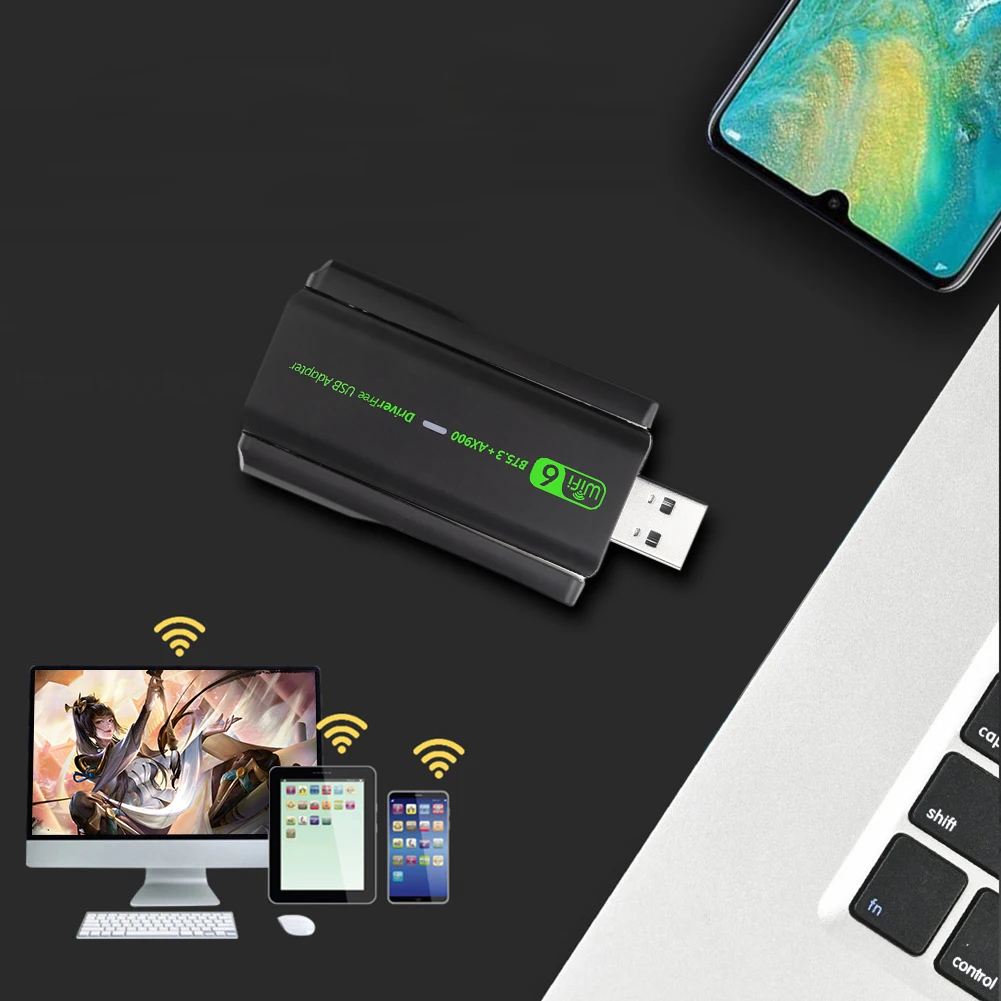 

USB-адаптер Wi-Fi 6 с поддержкой Bluetooth 5.3, 2-в-1, двухдиапазонный (2.4/5.8 ГГц), мини-USB Wi-Fi донгл для настольных компьютеров и ноутбуков