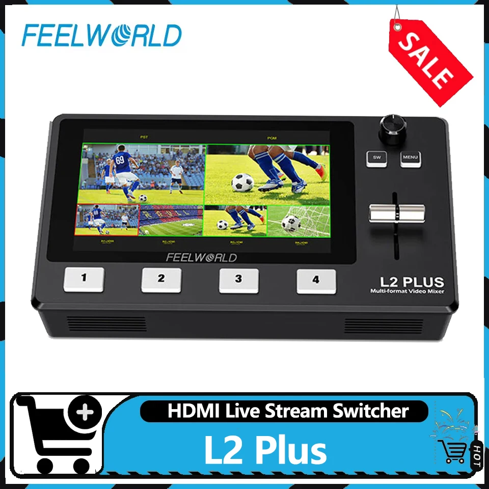 

Видеомикшер Feelworld L2 Plus с 5,5-дюймовым сенсорным экраном и поддержкой нескольких камер, 4x HDMI для видеосъемки на местах