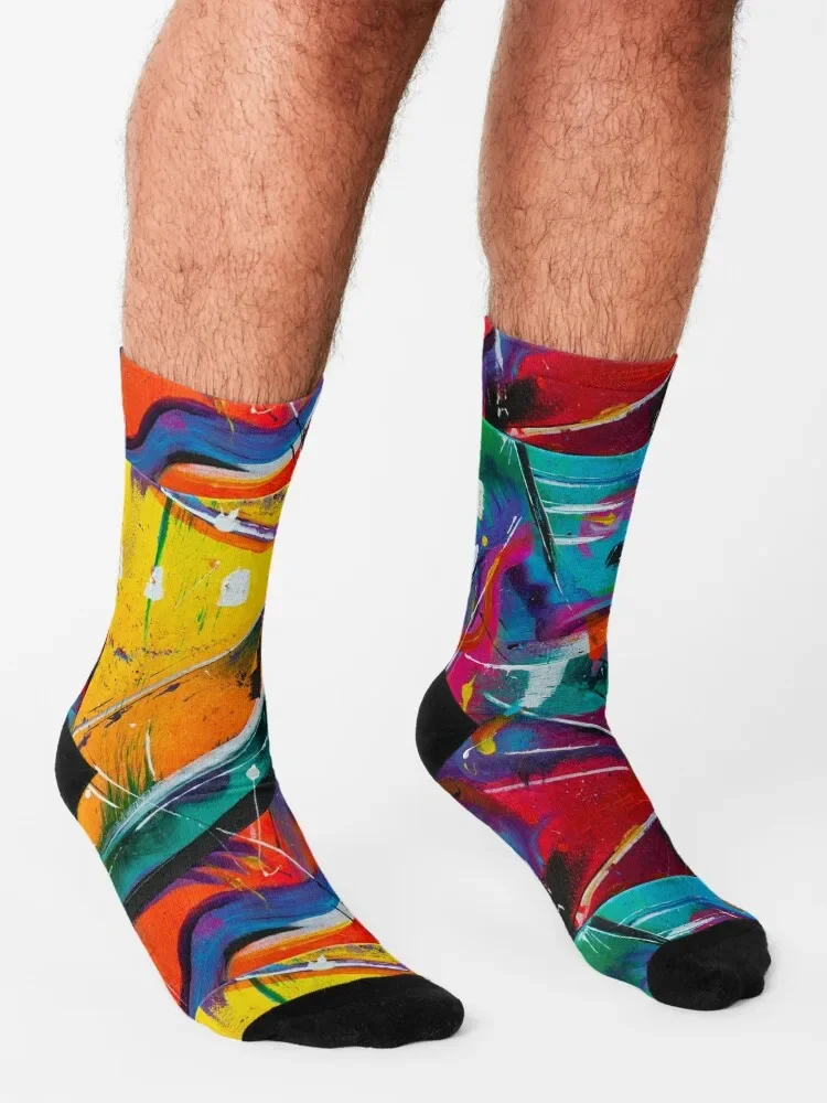 Abstrakt in Brights 3 Socken Mode rutsch feste rutsch feste Fußball Luxus Frau Socken Männer