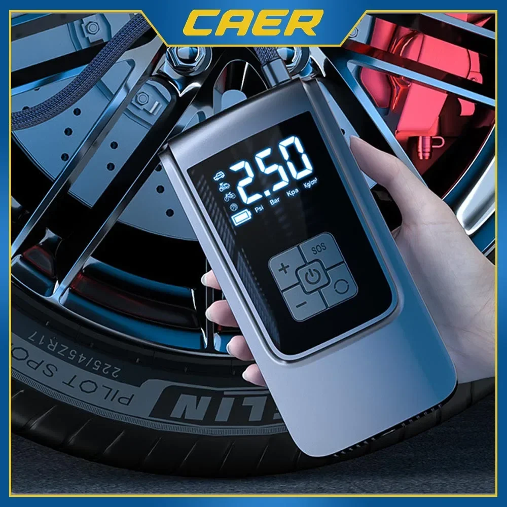 CAER Smart Air Compressor LED Light 12V Digital Car Tire Inflator 150PSI 6000mAh Portable Cordless Tyre Air Pump for Motorcycle