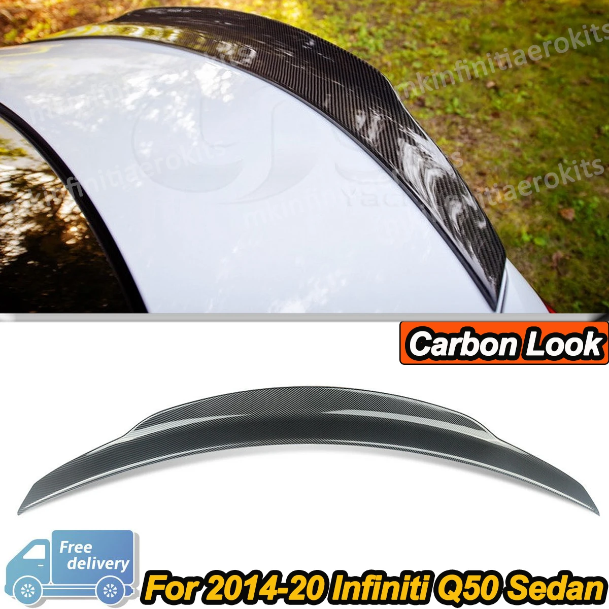 

High Quality ABS For Infiniti Q50 2014-22 Carbon Fiber Color Style Duckbill Highkick Rear Trunk Spoiler
