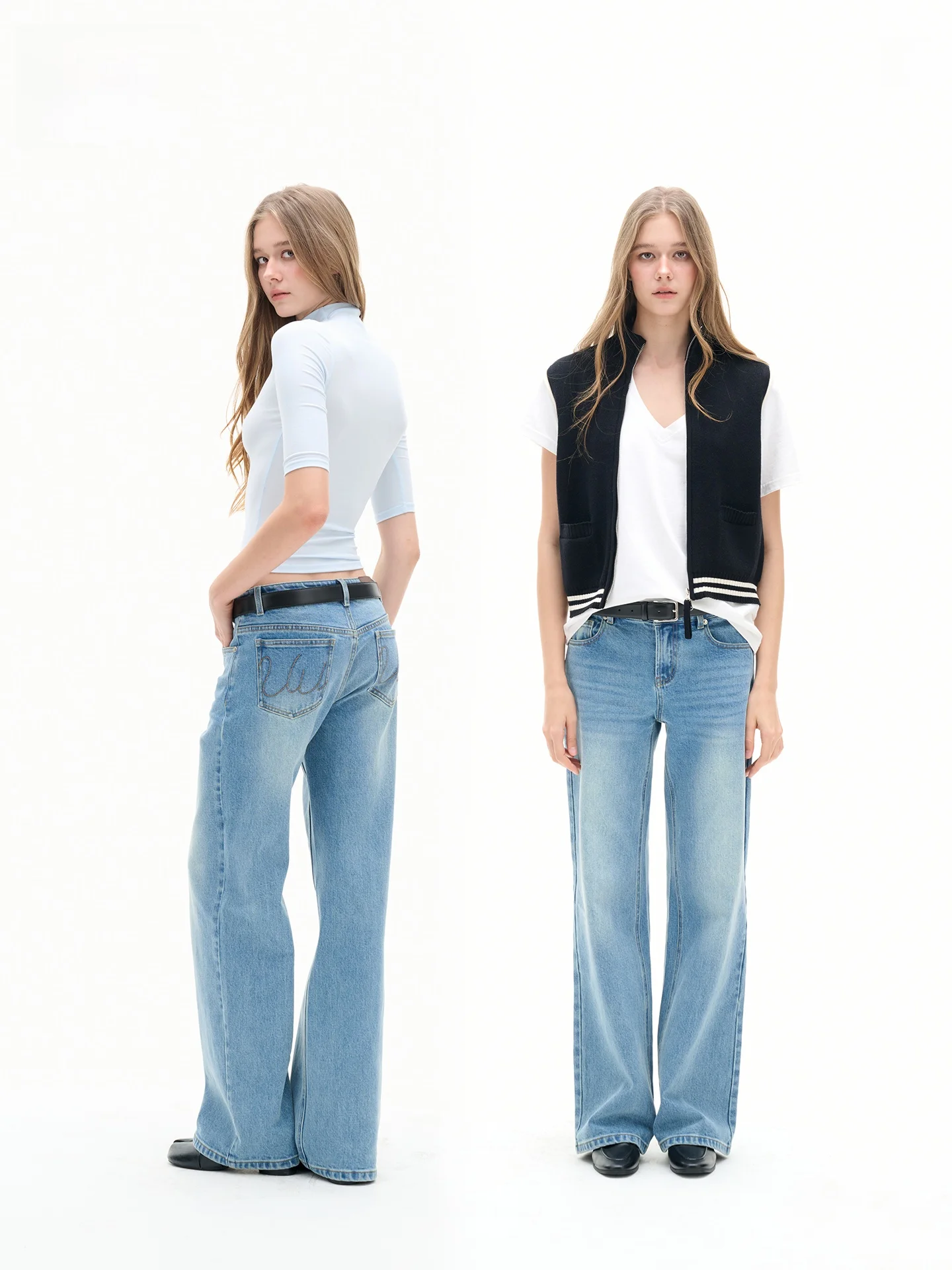 

LeiYu Labs Women's Mid-Low Waist Straight Leg Jeans Spring 2026 Loose Slimming Washed Long Pants Cotton Stretch Denim