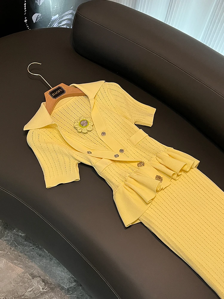 Modny dzianinowy sweter z długim rękawem, wyszczuplający, z kołnierzykiem, zimowy, nowy model, damski, do pracy, podstawowy, elegancki.