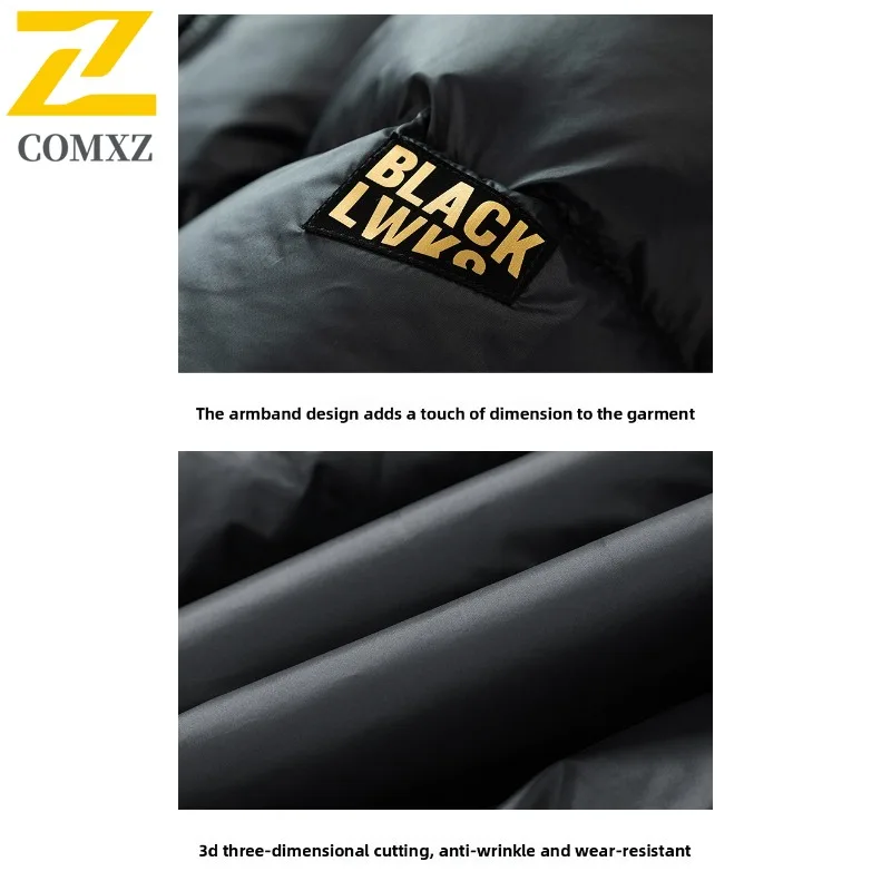 COMXZ Outdoor Comfort Down Jacket 2025 Men Skiing Thick Warm Padded Jacket Leisure Hooded Trip Cold Proof Winter Men Clothing