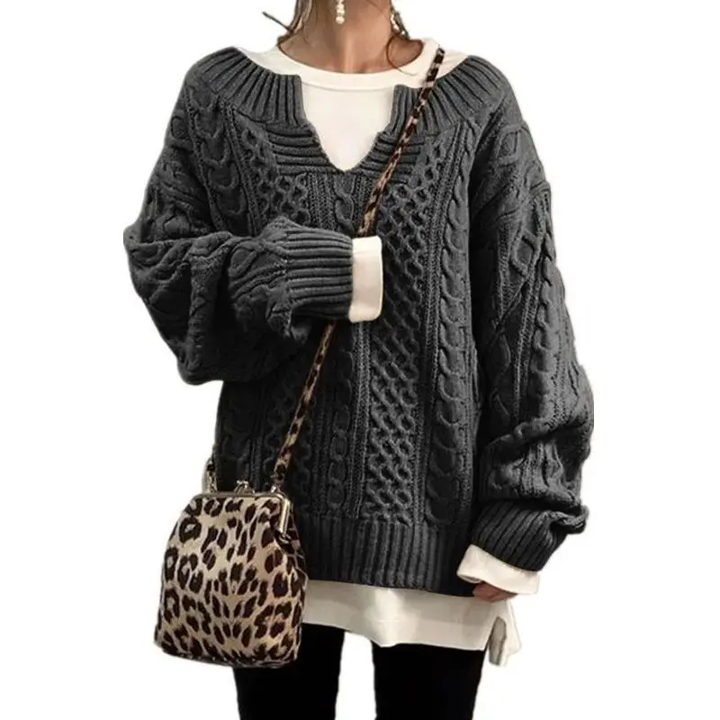 New European and American style knitted sweaters for women, featuring a cable knit pattern, perfect for casual wear