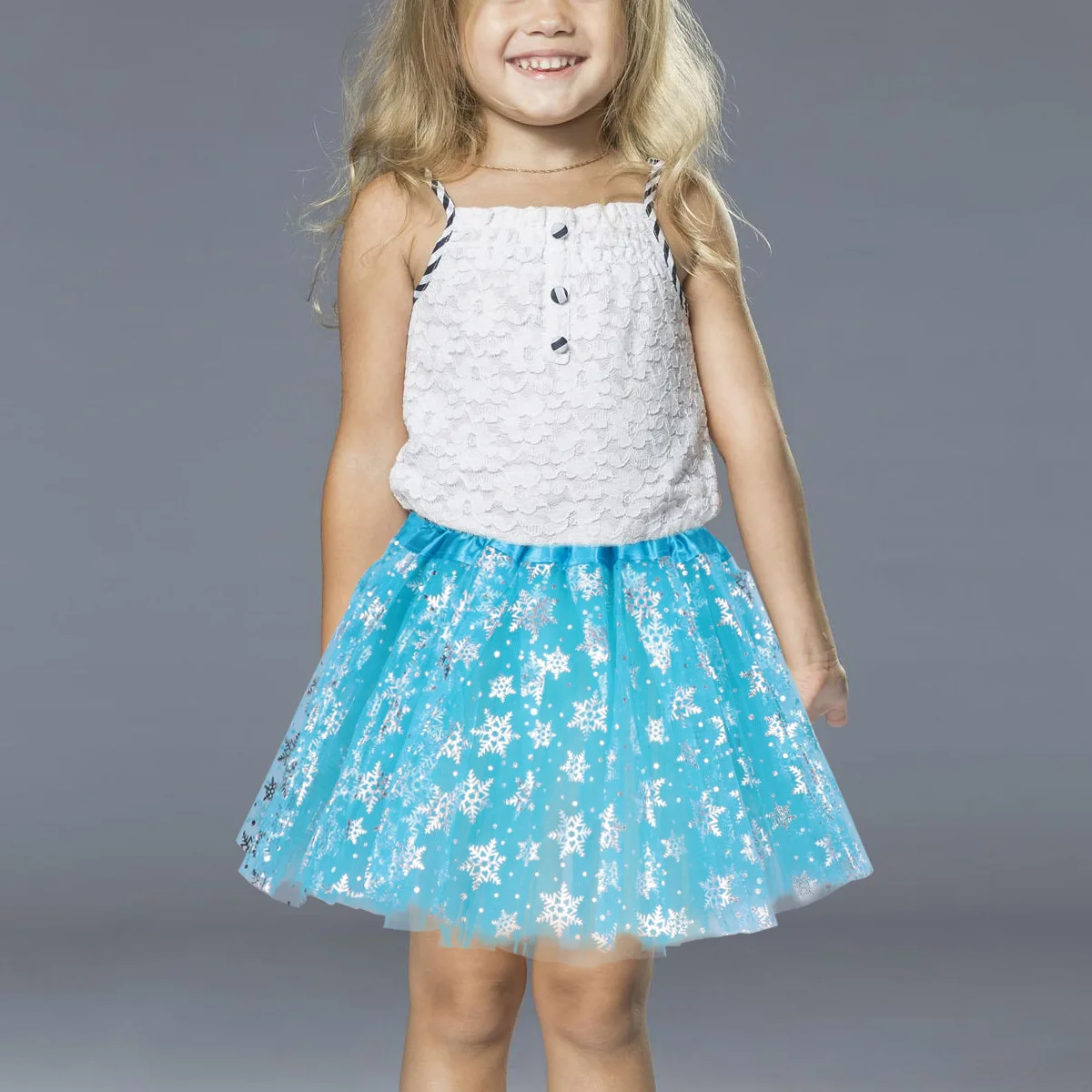 

Girls Snowflake Tutu Skirt Blue Polyester Ballet Dancing Fashion Comfortable Durable Elastic Band Fixed in Place Party