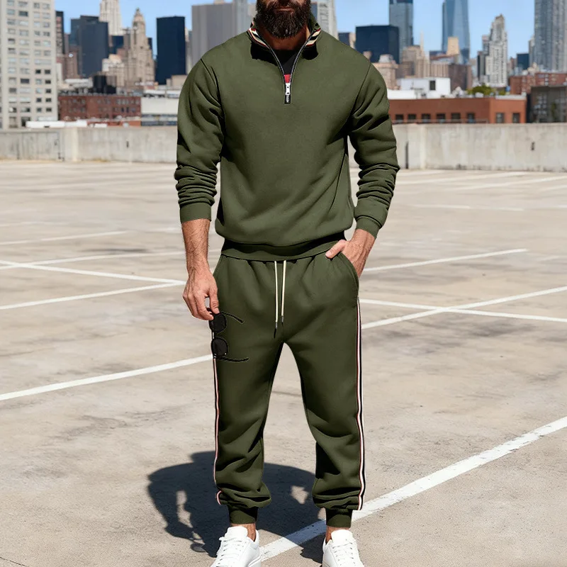 

Men's Half Zip Stand Collar Tracksuit Casual Striped Side 2 Piece Set Long Sleeve Sweatshirt And Jogger Pants Sports Suit