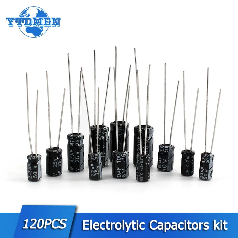 

120pcs/lot 16V 25V 50V Aluminum Electrolytic Capacitor 12 values Electrolyt Capacitor 1uF-470uF Electrolytic Apacitors Set