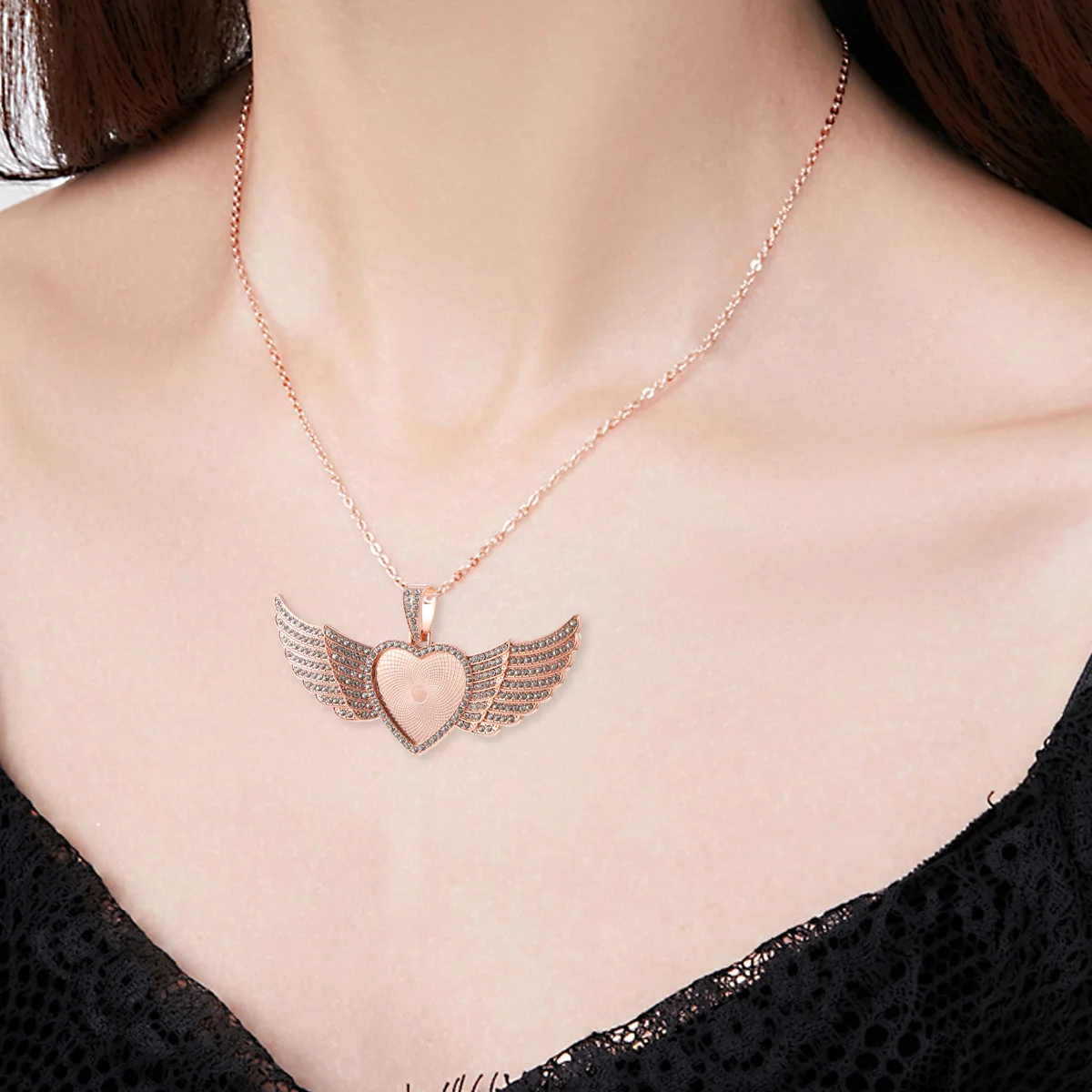 1Pcs Alloy Heart Pendant Tray Wing DIY Necklace Bracelet Jewelry Settings Gift Alloy Pendant Tray