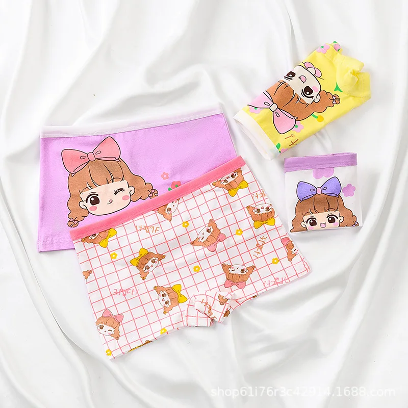 4PCS/Lot Girls Cotton Underwear Toddler Children High Waist Cartoons Boxers 1-9Years Kids Panties Teenagers Underpants