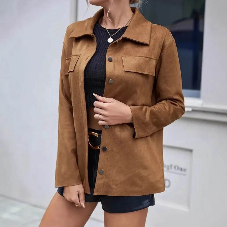 

2025 Women's Autumn Winter New Casual Fashion Versatile Suede Cardigan Slim Jacket Coat for Women