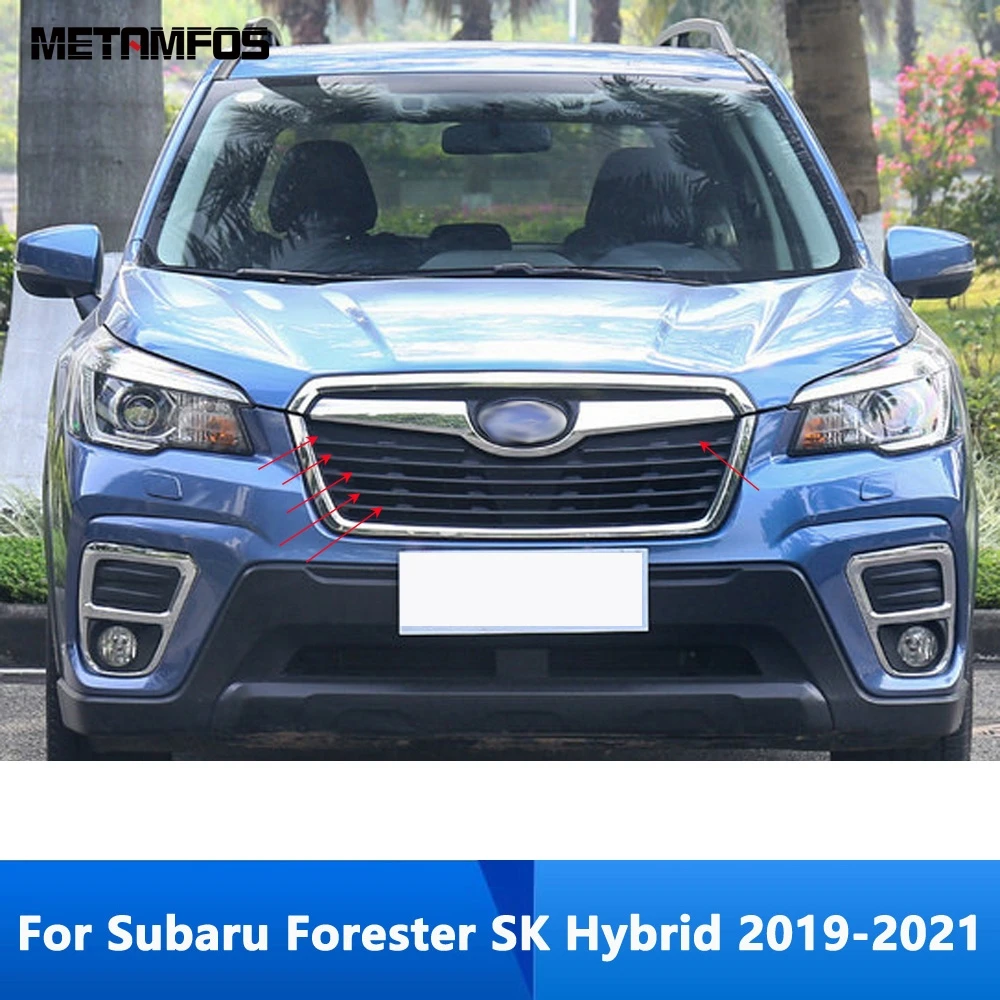 For Subaru Forester SK Hybrid 2019 2020 2021 Chrome Front Bumper Grille Racing Grill Trim Strip Sticker Accessories Car Styling