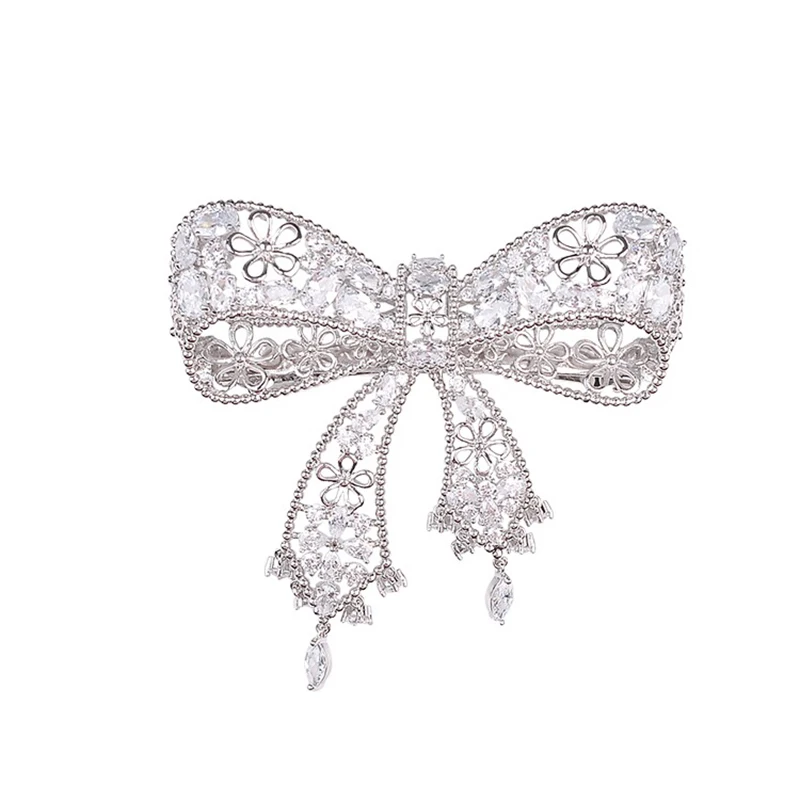 

SENYU Luxury Bowknot Hairpins Beautiful Mini Zirconia Micro-inlay Lace Hollow Hairclip Fashion Hairband Wedding Bridal Jewelry