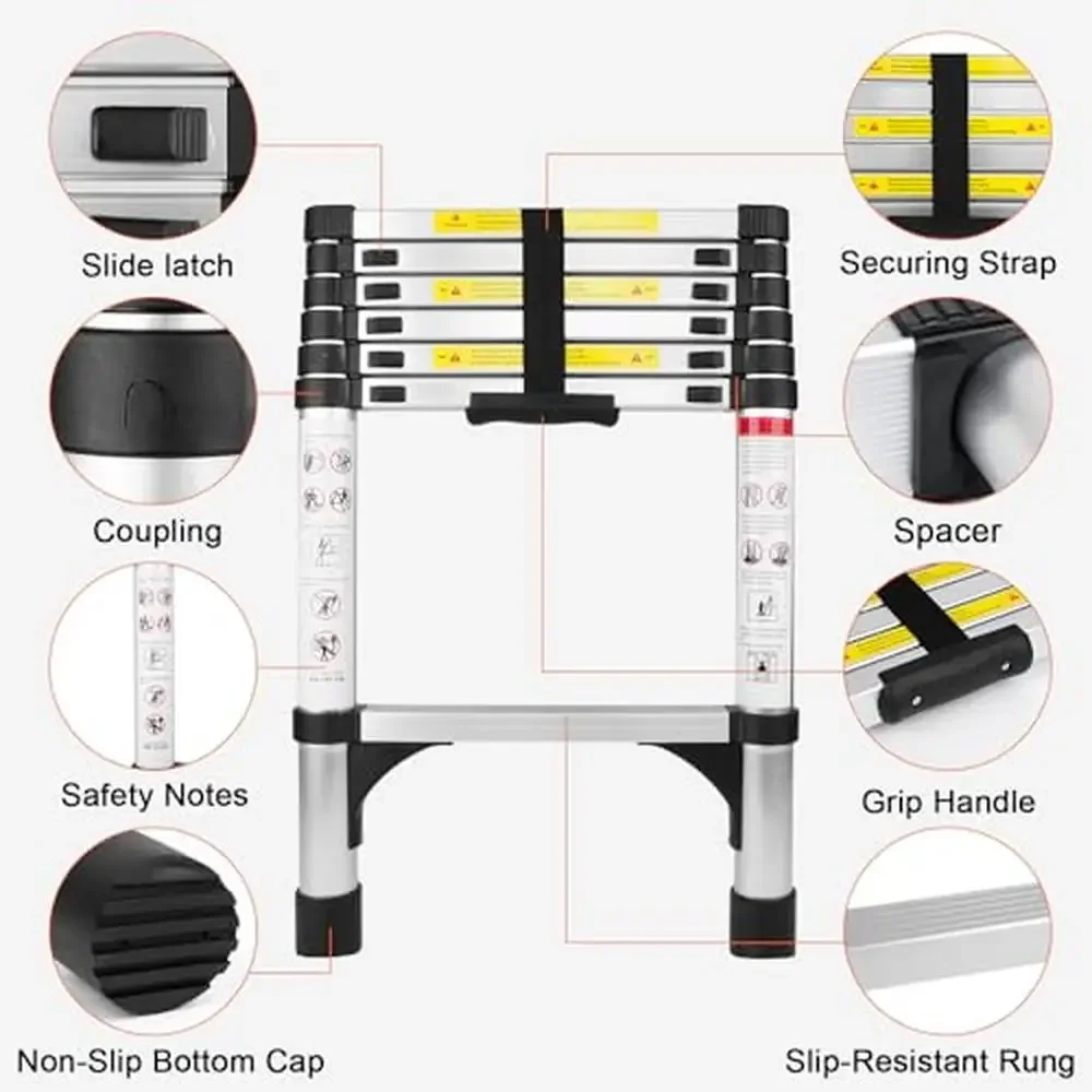 6.6FT Telescoping Ladder Aluminum Extension 330 Lbs Folding Non-Slip Lightweight Portable Heavy Duty Home Attic RV Roof Window