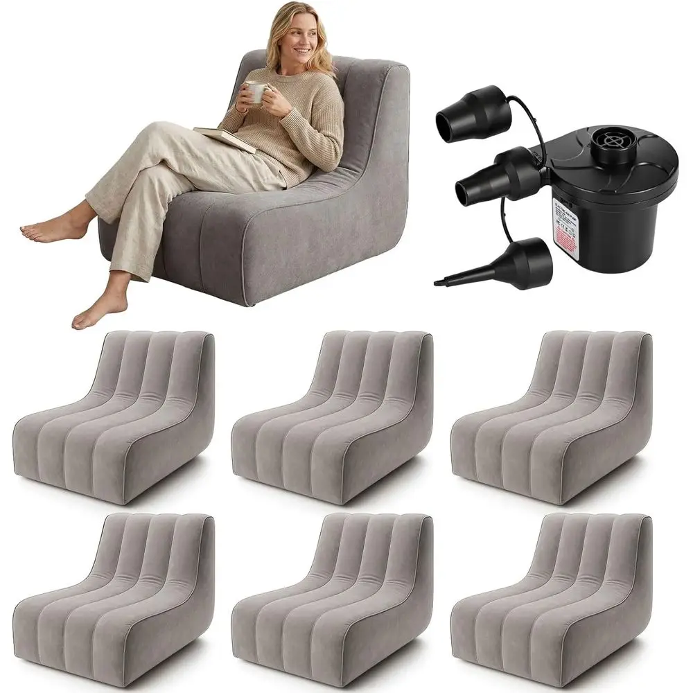

Надувные кресла для взрослых, надувной диван с насосом, портативная мебель для вечернего киношопера или вечеринки в гостиной (серый)