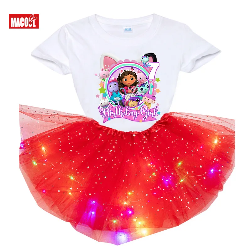 Conjunto de vestido de tutú de cumpleaños para niñas, camisas de fiesta de cumpleaños, Vestido ligero, camiseta, trajes para niños, Ropa para Niñas