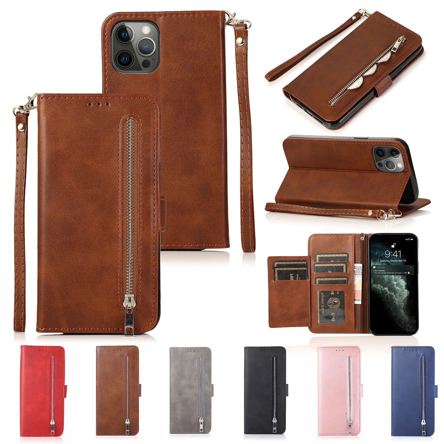 

30X*Solid color Wallet Anti-fall Leather Case Flip Phone Case For iPhone6/6s/7/8/SE2020/SE3/12/13 Plus MINI