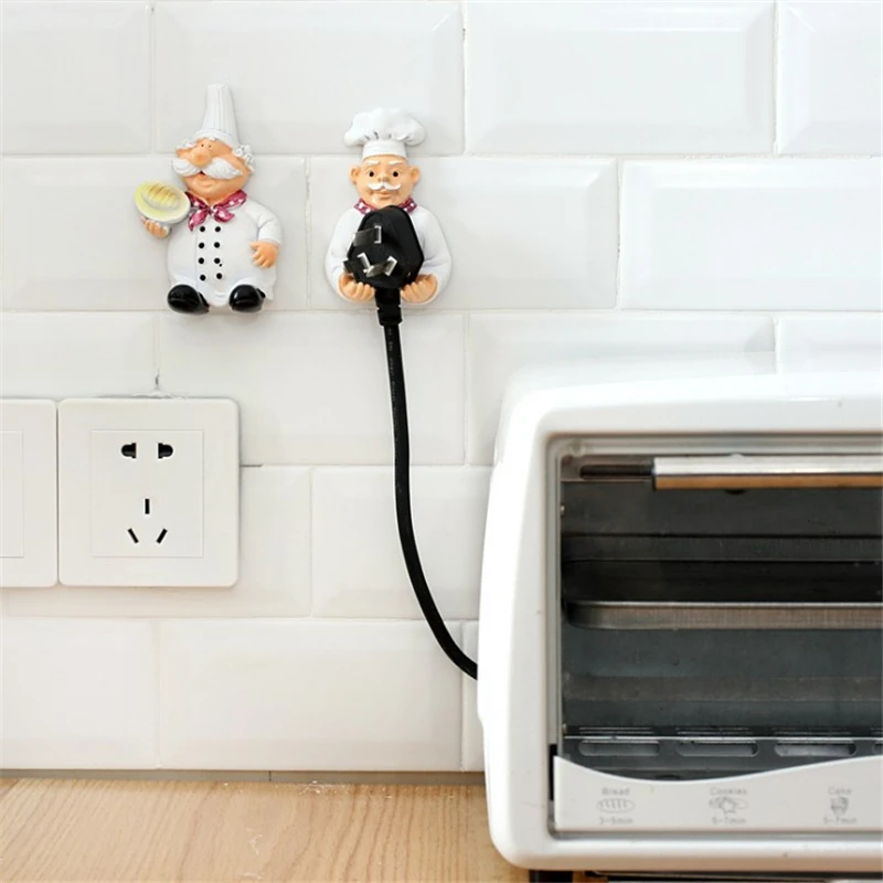 Cartoon Power Cord Storage Rack Chef Plug Hook Strong Adhesive Creative Finishing Bracket