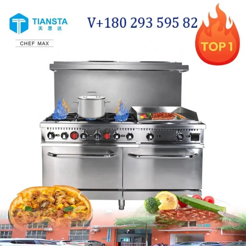 Commercial Restaurant Kitchen Lpg Gas Cast Cooking Free Standing Cooker Stove With Oven 2 4 6 8 Burners