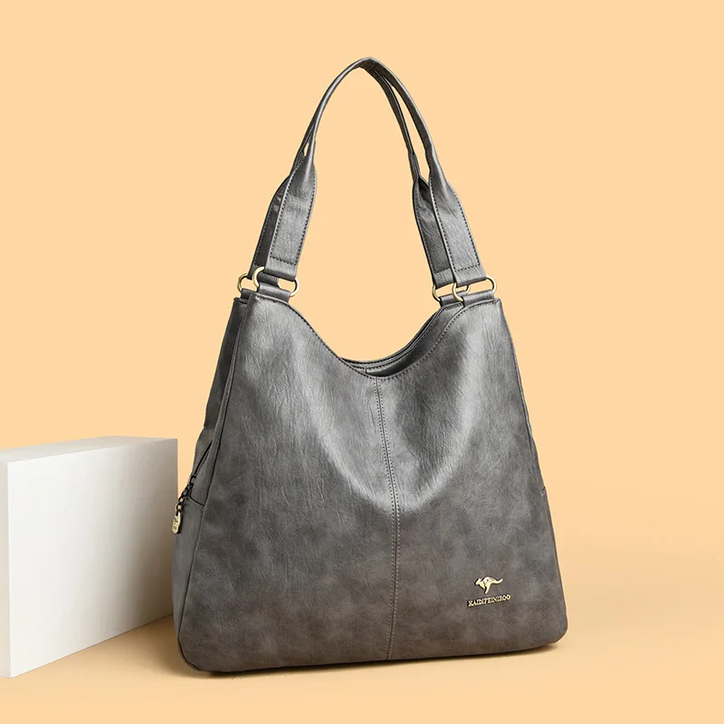 

Solid Color Shoulder Bag for Women 2025 High-quality Soft Leather Casual Tote Bag Ladies Vintage Crossbody Messenger Handbag Sac